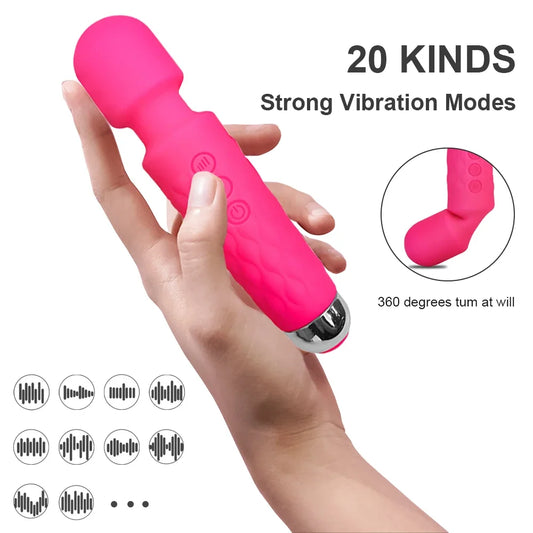 20 Modes Powerful Vibrator Magic Wand Female G-spot Massager USB Rechargeable Female Adult Erotica Products Sex Toy for Women